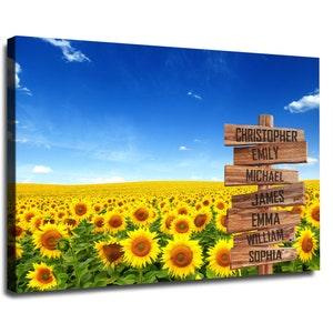 Personalized Name Canvas Wall Art, Custom Sunflower Field Family Wood Street Sign Canvas Print,Poster Sign, Gift For Family And Friends
