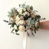 Natural Wood Flower Bridal Bouquet | Boho Woodsy Wedding Bouquet with Wood Flowers | MAE Collection in Neutral Soft White, Ivory, and Greens