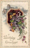 1911 Gilded Gelatin Birthday PC-Bouquet of Lovely Lily of the Valley & Violets