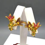 Vintage Austria Lily Earrings Burgundy and Brown, Clip On Enamel Flowers, Floral