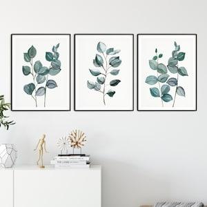 Eucalyptus Wall Art, Botanical Leaves set of 3 Prints, Green Leaf Eucalyptus Print, Botanical Wall Decor, Living Room Art