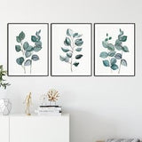 Eucalyptus Wall Art, Botanical Leaves set of 3 Prints, Green Leaf Eucalyptus Print, Botanical Wall Decor, Living Room Art