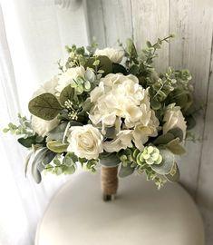 Boho wedding bouquet, white hydrangea premium white roses & greenery bridal bouquet, wedding bouquet, eucalyptus sage bridesmaid flowers Flower Delivery