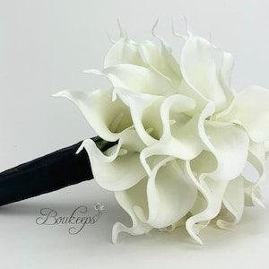 CHOOSE RIBBON COLOR - Ivory Calla Lily Bouquet, Calla Lily Bridal Bouquet, Real Touch Bouquet, Ivory Wedding Bouquet, Bridal, Bridesmaid