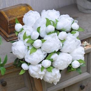 Silk double petal Peonies,white peonies,baby pink bridesmaid peonies bouquets,white wedding flowers,silk flowers,not real touch
