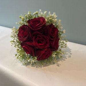 Red Rose And Gypsophila Bouquet - Artificial Silk Flowers For Wedding Anniversary Birthday | Claire De Fleurs