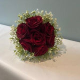 Red Rose And Gypsophila Bouquet - Artificial Silk Flowers For Wedding Anniversary Birthday | Claire De Fleurs