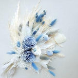 Dusty Blue Dried Flower Bouquet, Blue and Ivory Dried Flower Wedding Bouquet