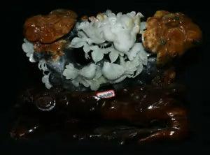 15.2" Natural Xiu Jade Jadeite Carved Peony Flower Birds Ruyi Decorated Statues