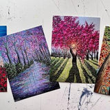 SET OF 4 PRINTS - The Four Seasons | Nature Colorful Modern Artwork | Landscape, Beach, Forest, Autumn | Stationary, Postcards, Wall Art