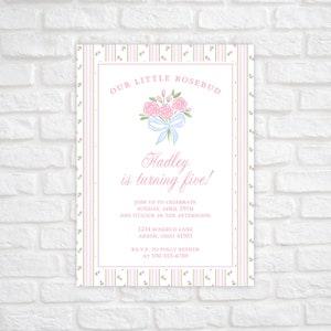 Floral Birthday Invitation Editable, Baby Girl First Birthday Invitation Template, Rose Bouquet Birthday Invitation Kids, Grandmillennial