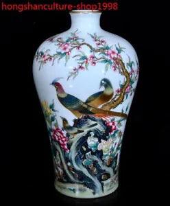 10" ??????? dynasty wucai porcelain phoenix peony Totem poetry flowers bottle vase