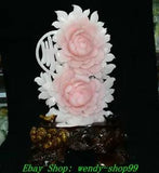 18" Fine China Natural Xiu Pink Jade Carve Peony Flower ??? ? ??? Word Art Statue