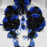 Wedding Silk Flower Bridal Bouquets Your Colors 18 pcs Package Royal Blue Black  Roses Toss Bridesmaids  Boutonniere Corsages New