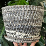 Unglazed White Black Marbled Agateware Clay Terracotta Planter Pot with Holes and Optional Saucer