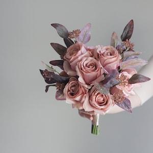 Dusty Pink and Mauve Bridal Bouquet, Classic Wedding Rose Bouquet, Small Elopement Arrangement,  Design in Rose
