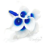 CHOOSE RIBBON COLOR - Real Touch Royal Blue Calla Lily Mini Bouquet, Bridesmaid, Flower Girl, Toss Bouquet, Small Bouquet, Picasso Royal