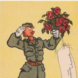 Congratulations / Flowers gift - Lovely Vintage old postcard Sweden 1940s - Soldier Rose bouquet war warrior army - Fashion dress flower