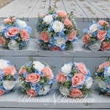 Wedding Flowers Bridal Bouquet, blue peach ivory bouquets, Custom  Bridal bouquet, flowers for  destination wedding, hydrangeas, roses