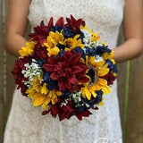 Burgundy dahlias bouquet Navy blue bouquet Sunflower and burgundy bouquet Fall bouquets Burgundy and navy blue bouquet