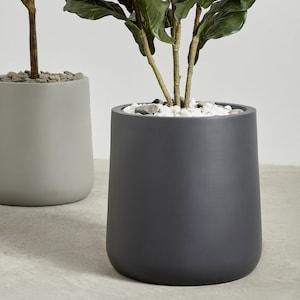 Indoor/Outdoor Large Nordic Minimalist Fiberstone Lightweight Round Planter Pot - 14, 11 inch Matte Finish - Suitable for Ficus Fiddle Fig