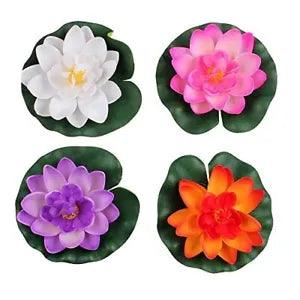 Pack of 4 Floating Artificial Water Lily Lotus Foam Flower Aquarium Pond Decor