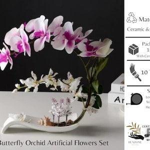 Fake Flower Ceramic Vase Ornament Phalaenopsis Figurine Home Furnishing Decoration Craft Butterfly Orchid Artificial Flowers Set