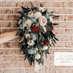 EVELYN | Wood Flower Bouquet + Sola Wood Flowers, Cascade Bridal Bouquet with Eucalyptus