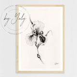 Orchid Hand Drawn Ink Illustration, Black Ink Orchid Wall Art Print, Fine Art Orchid Flower Drawing, Black Ink Botanical Illustration