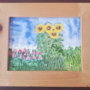 Fresco Plaster Painting with Acrylic and Watercolours / Sunflowers / Hand Sculpted by Mohammed Asgari / Canadian Artist