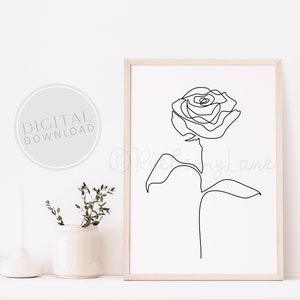 Rose Line Art Print Rose Print Continuous Line Art Drawing Single Line Drawing Rose Drawing Minimalist Art Modern Art PRINTABLE Bedroom Art
