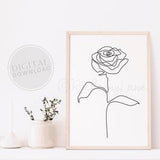 Rose Line Art Print Rose Print Continuous Line Art Drawing Single Line Drawing Rose Drawing Minimalist Art Modern Art PRINTABLE Bedroom Art