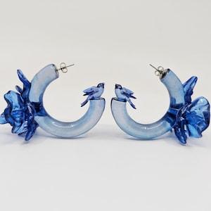 Orchid and sparrow earrings- 3D Earrings- 3D sparrow and orchids