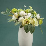 24PCS Artificial Silk Flower Head + 15PCS Artificial Greenery Filler For DIY Floral Arrangement Wedding Toss Bouquets Making Combo Set