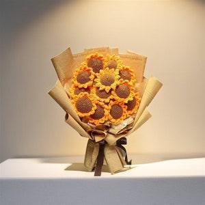 Handmade Crochet Sunflower Bouquet for Birthday, Back to School Season Gift Bouquet, Handmade Finished Product Bouquet,Knitted Bouque