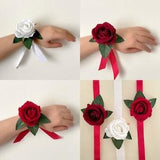 Mom Corsage , Burgundy Wedding accessories , artificial corsage, silk Red corsage , Red boutonniere , White rose mom flower corsage