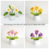 EverGo 4Pcs Handmade Crochet Kintting 3 buds Lily of the Valley Potted Plants