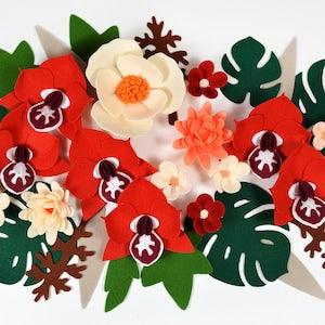Red Orchids, 15 flowers, DIY Felt Flowers, Handmade Felt Flowers, Felt kit, Set for creativity, Roll Your Own