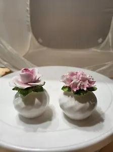 Flower SALT & PEPPER SHAKERS Rose & Carnation Pink Made in England