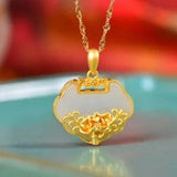 China Pure Silver S925 Inlay Hetian Jade Peony Flower Pingan Lock Pendant