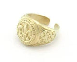 Lily Flower, Fleur de lis Adjustable Ring Raw brass (9US - 12US inner size) 4731