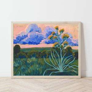Sunset Century Plant Print | Western Texas Travel Poster | Colorful Botanical Landscape | Austin Southwestern | Vintage Nature Wall Decor