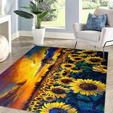 Popular Rug, Customs Rug, Living Room Rug, Non-Slip Carpet, Sunflower Field Painting Rug, Sunflower Field Rugs, Landscape Rug, Cool Rug,