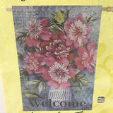 Evergreen Peonies on Blue Welcome Decorative Flag Flowers Goldfinch 29"x43"