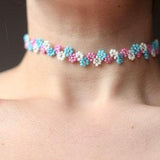 Transgender Pride Flag Coloured Seed Bead Necklace Flower Lgbt Floral design handmade gift Subtle TRANS LIVES MATTER ftm mtf pink blue white