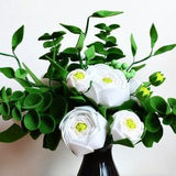White Ranunculus, Eucalyptus, Many buds, Greenery, DIY Felt Flowers, Handmade Felt Flowers, Felt kit, Roll Your Own or Ready Bouquet