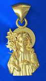 Solid 14K Yellow Gold Religious Virgin Mary Mother of God Lily Charm Pendant