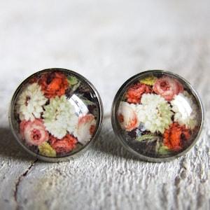 Flower Post Earrings, Bouquet Roses for Mom, New Year Gift, Floral Stud Earrings, Vintage Inspired, Victorian Jewellery Gift for Friends