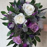 Pride of Scotland, Brides Scottish Thistle Teardrop Cascading Foliage Bouquet, Purple Artificial Silk Wedding Bridesmaid/Table Decoration