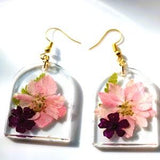 Pressed Flower Daisy Earrings | Sunflower Earring | Yellow Dried Chrysanthemum Jewelry |Pink Delphinium earrings, wear nature